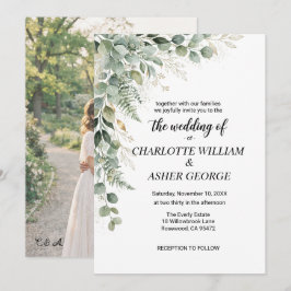 Convite Eucalyptus Botanical Greenery Photo Wedding Invite