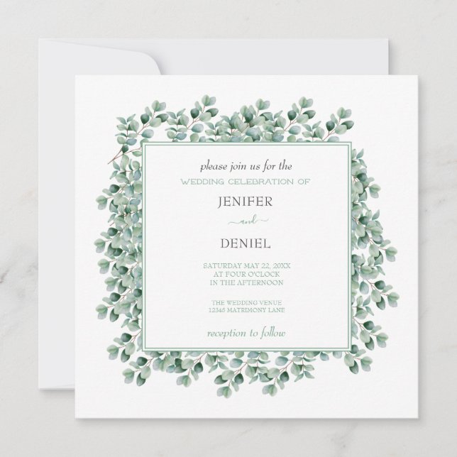 Convite Eucalyptus Botanical Greenery  wedding (Frente)
