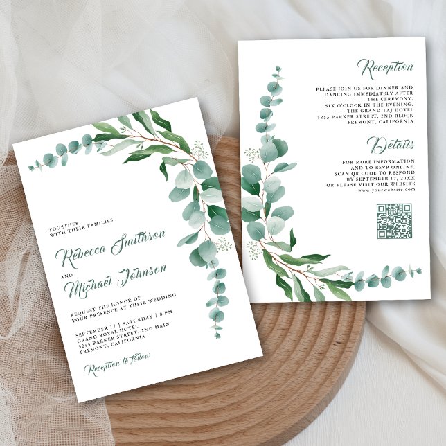 Convite Eucalyptus Branch All in One QR Code Wedding (Criador carregado)