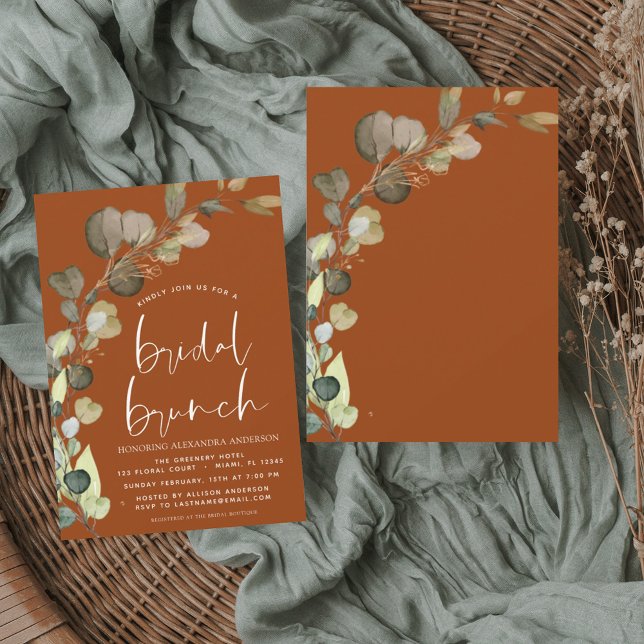 Convite Eucalyptus Burnt Orange Bridal BrunChá (Criador carregado)
