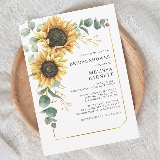 Convite Eucalyptus Chá de panela Geométrico (Floral Sunflower Geometric Bridal Shower Invitation)