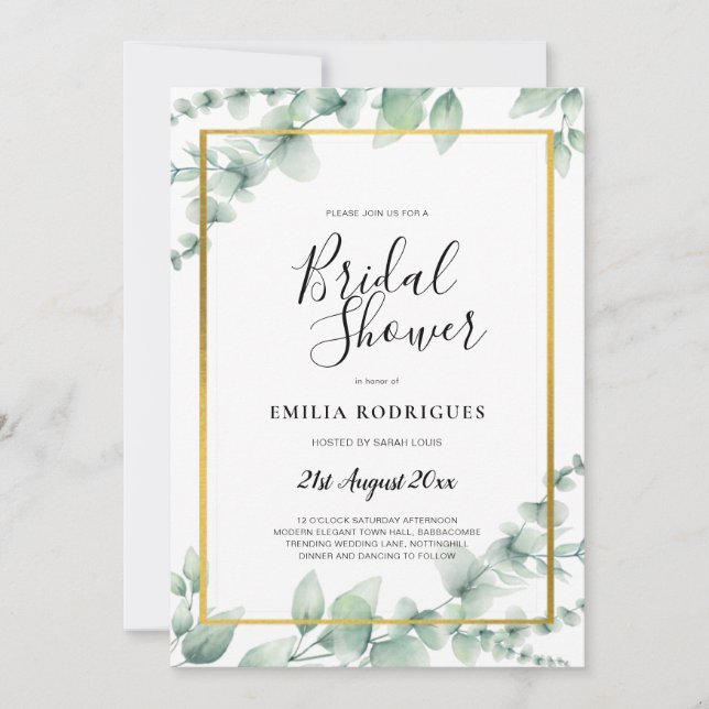 Convite Eucalyptus CHÁ DE PANELA Verde Código QR Dourado I (Frente)