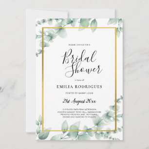 Convite Eucalyptus CHÁ DE PANELA Verde Código QR Dourado I