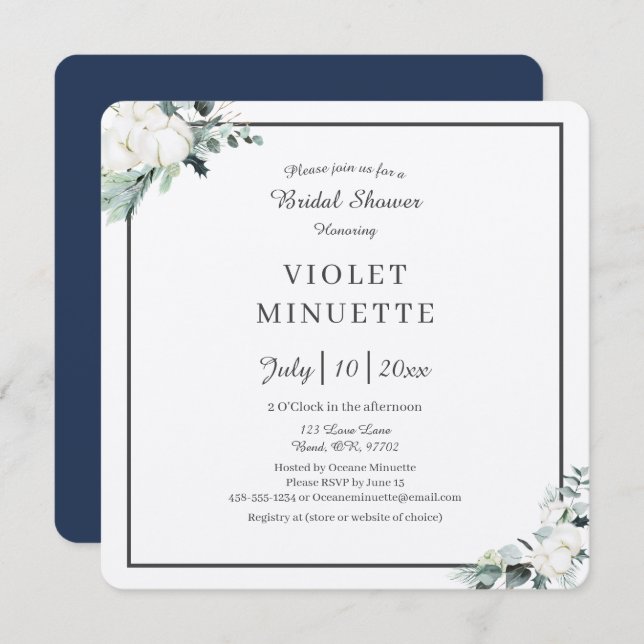 Convite Eucalyptus Cotton | Felt Ecru v2 Chá de panela (Frente/Verso)