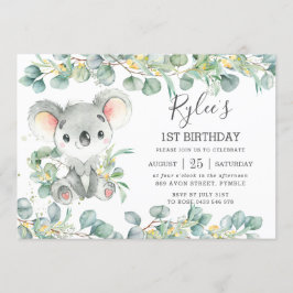 Convite Eucalyptus Cute Koala Aniversário