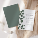 Convite Eucalyptus Deixa Casamento De Água Verde<br><div class="desc">Este elegante convite de casamento botânico apresenta uma borda de cor aquática escura, eucalipto e folhas sobre fundo branco. O texto personalizável alinhado à direita combina o script de escrita manual de cinzas de carvão e fontes de bonés pequenos. O verde cinza sólido se coordena com o design de eucalipto....</div>