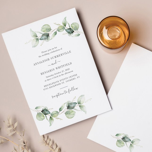 Convite Eucalyptus Deixa Casamento Russo Verde (Criador carregado)