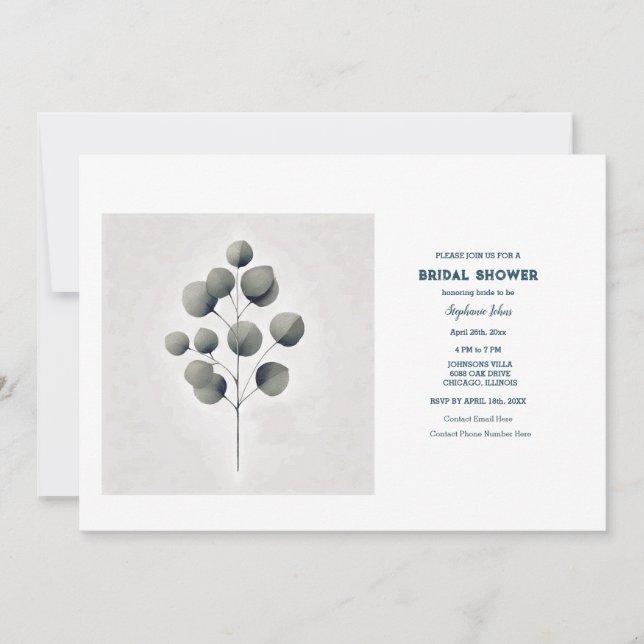 Convite Eucalyptus deixa Chá de panela de casamento de art (Frente)