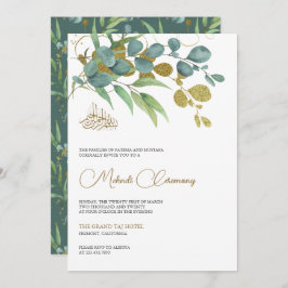 Convite Eucalyptus Dourado Branch Islâmico Mehndi