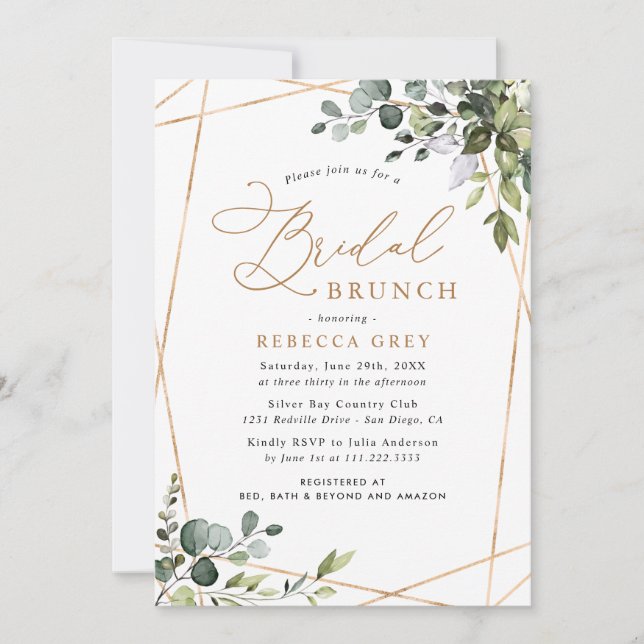Convite Eucalyptus Dourado Greenery Bridal Brunch (Frente)