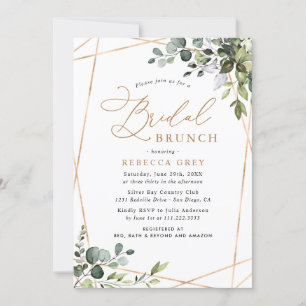 Convite Eucalyptus Dourado Greenery Bridal Brunch