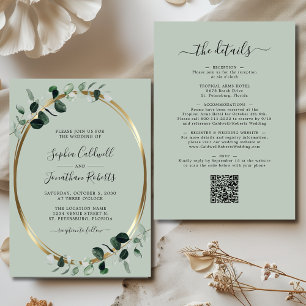Convite Eucalyptus Dourado Sage All in One Wedding