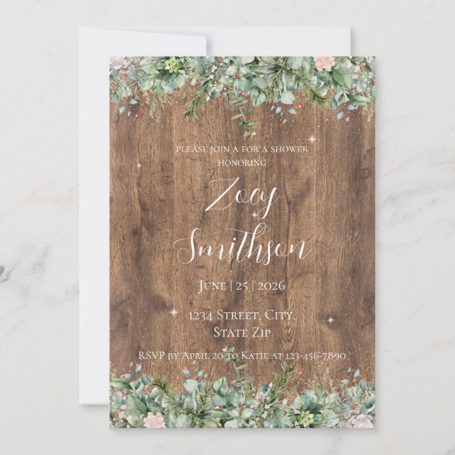 Convite Eucalyptus Dusty Rose Bridal Shower | Greenery (Frente)