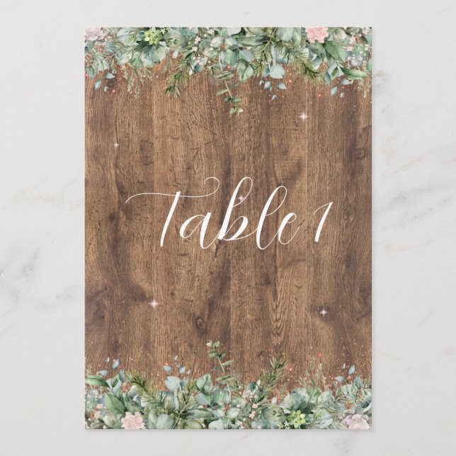 Convite Eucalyptus Dusty Rose Table Numbers | Greenery (Frente)