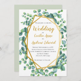 Convite Eucalyptus e Dourada Frame Verde Casamento Floral