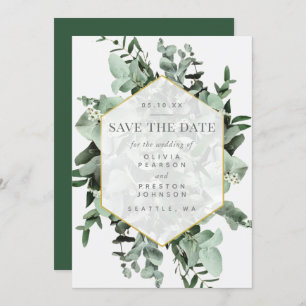 Convite Eucalyptus e Greenery Watercolor Salvar a Data