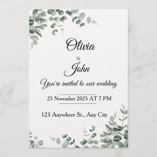 Convite Eucalyptus Elegance Wedding Invitation (Frente)