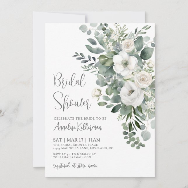 Convite Eucalyptus Elegant Floral Bridal Shower (Frente)