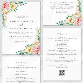 Convite Eucalyptus Floral Blush Rosa Tudo em Um Casamento