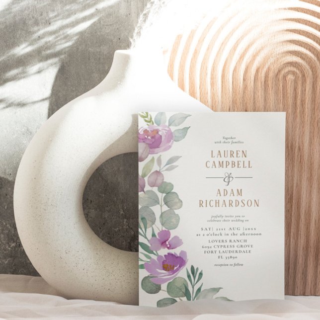 Convite Eucalyptus floral, Casamento Verde e rosa (Criador carregado)