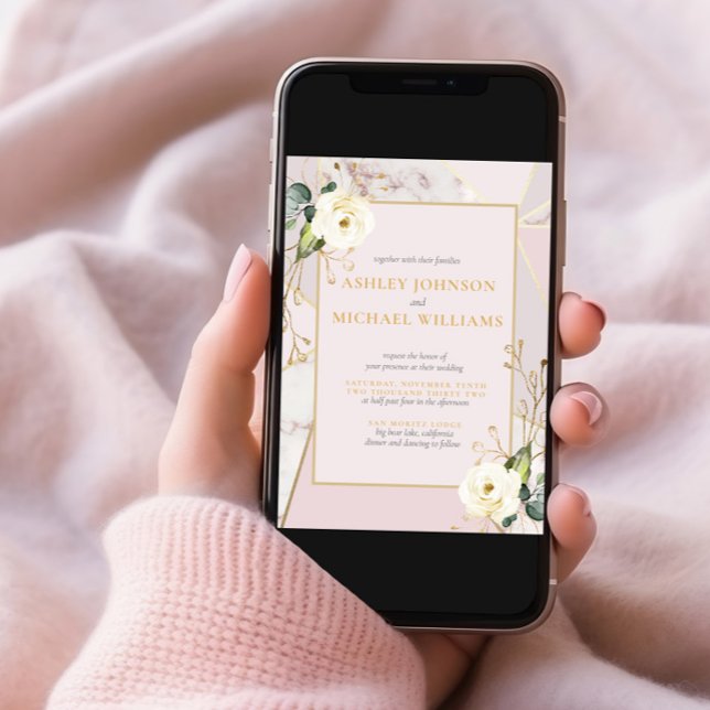 Convite Eucalyptus Floral, Dourado, Marble, Dourado, (Criador carregado)