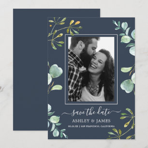 Convite Eucalyptus Foliage Blue Botanical Save the Date (G