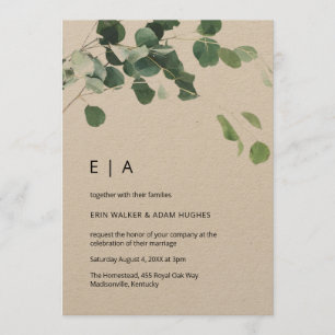 Convite Eucalyptus Foliage Rustic Kraft Inicials Wedals