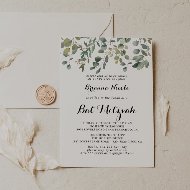 Convite Eucalyptus Foliage Verde Delight Bat Mitzvah (Criador carregado)
