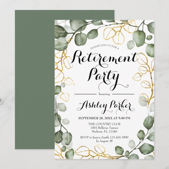 Convite Eucalyptus Foliage Wreath Retirement Party (Frente/Verso)