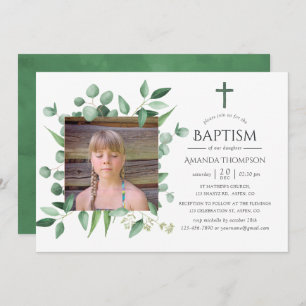 Convite Eucalyptus Forest Greenery Baptism ou Christening