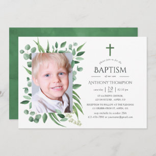 Convite Eucalyptus Forest Greenery Baptism ou Christening