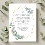 Convite Eucalyptus Geométrico Bat Mitzvah<br><div class="desc">Convite de morcego mitzvah de eucalipto verde florestal com estrutura geométrica dourada personalizável para suas especificidades de evento. Celebre este marco significativo com um convite elegante do Bat Mitzvah, com sotaques de eucalipto de cor aquosa macia e um quadro geométrico de ouro moderno. A tipografia limpa e a design minimalista...</div>