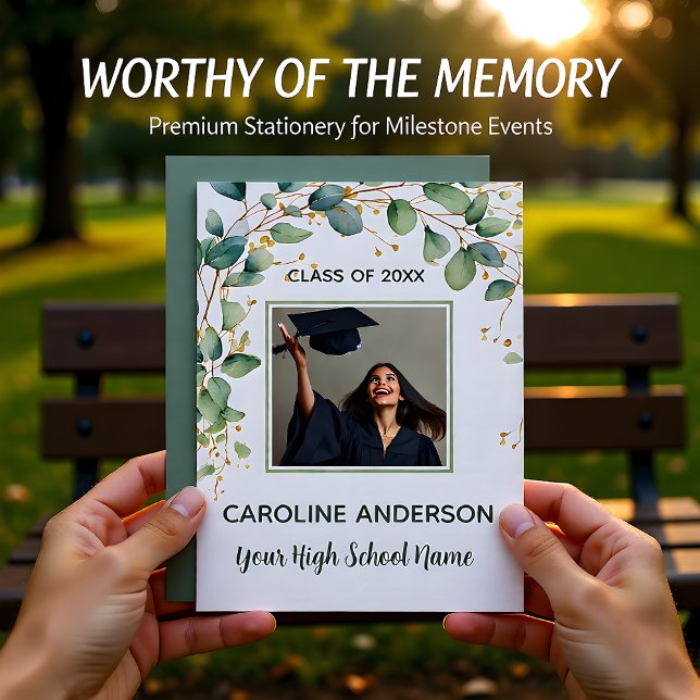 Convite Eucalyptus Gold Grad Announcement Card (Criador carregado)