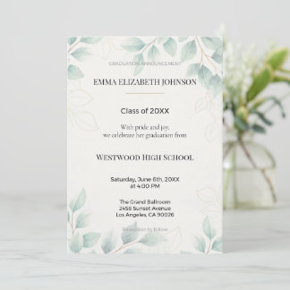 Convite Eucalyptus Graduation Invitation Template, Elegant