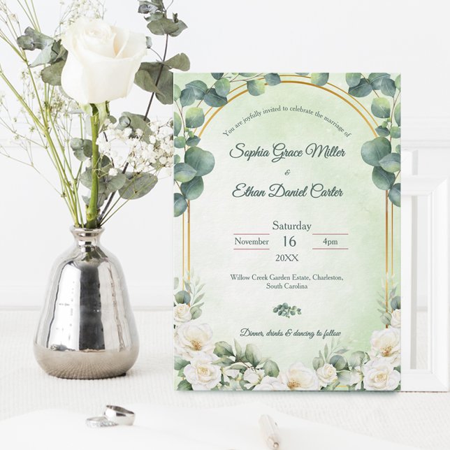 Convite Eucalyptus Green Botanical Wedding Invitation (Eucalyptus Green Botanical Sage Floral wedding Invitation)