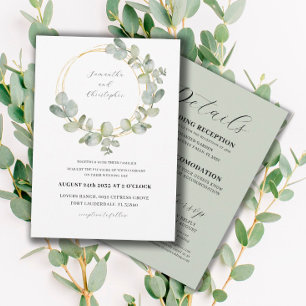 Convite Eucalyptus Green & Dourada Wreath All In One Wedes