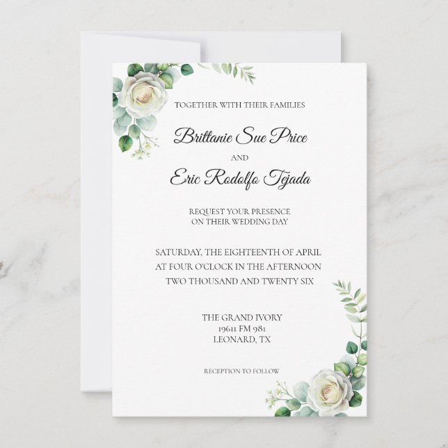 Convite Eucalyptus Green White Flower Invitation (Frente)