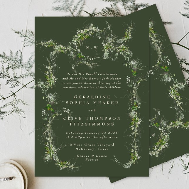 Convite Eucalyptus Green Wreath | Cream Monogramas Wedding (Criador carregado)