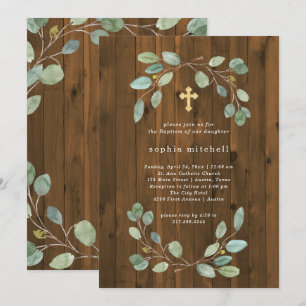 Convite Eucalyptus Greenere Dourado Batismo Cruzado