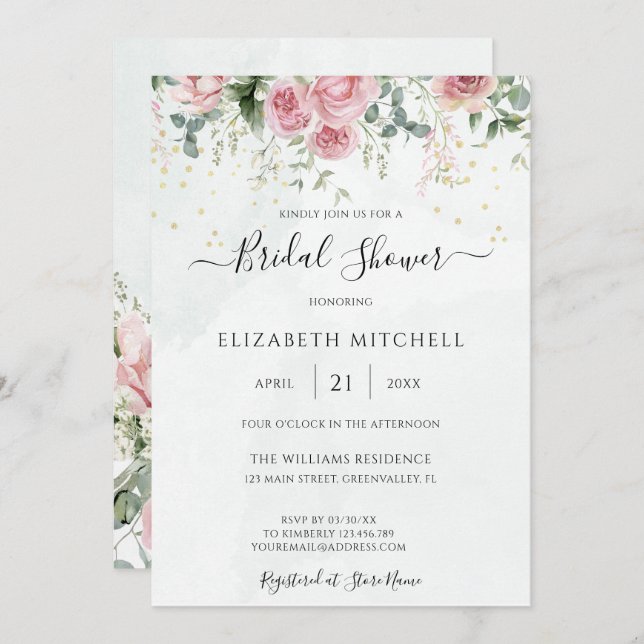 Convite Eucalyptus Greenere Dourado deixa Chá de panela (Frente/Verso)