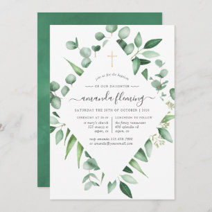 Convite Eucalyptus Greenerescer Baptism ou Christening