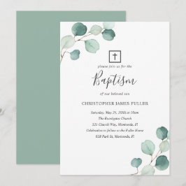 Convite Eucalyptus Greeneric Batismo religioso Elegante