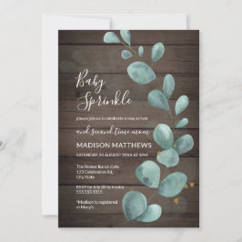 Convite Eucalyptus Greeneric Wood Rustic Baby Sprinkle Inv