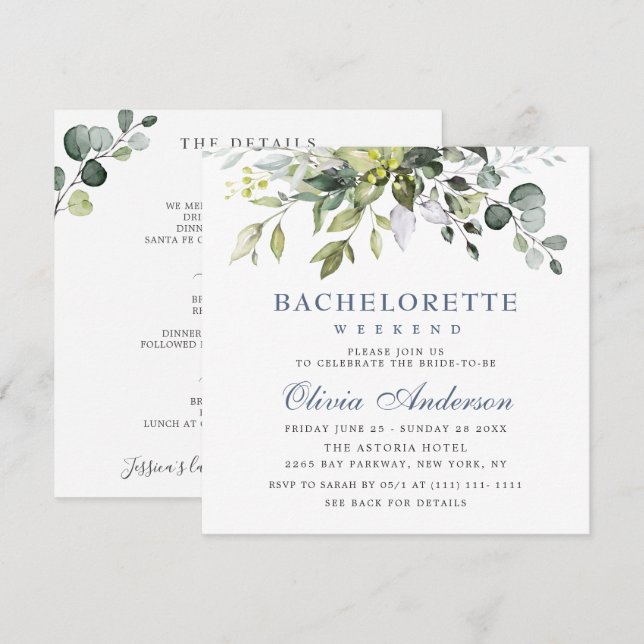 Convite Eucalyptus Greenery Bachelorette (Frente/Verso)