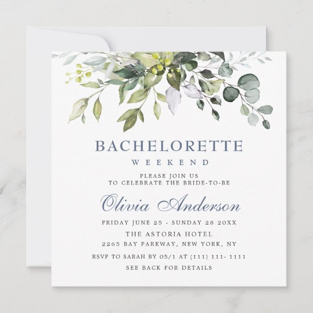 Convite Eucalyptus Greenery Bachelorette (Frente)