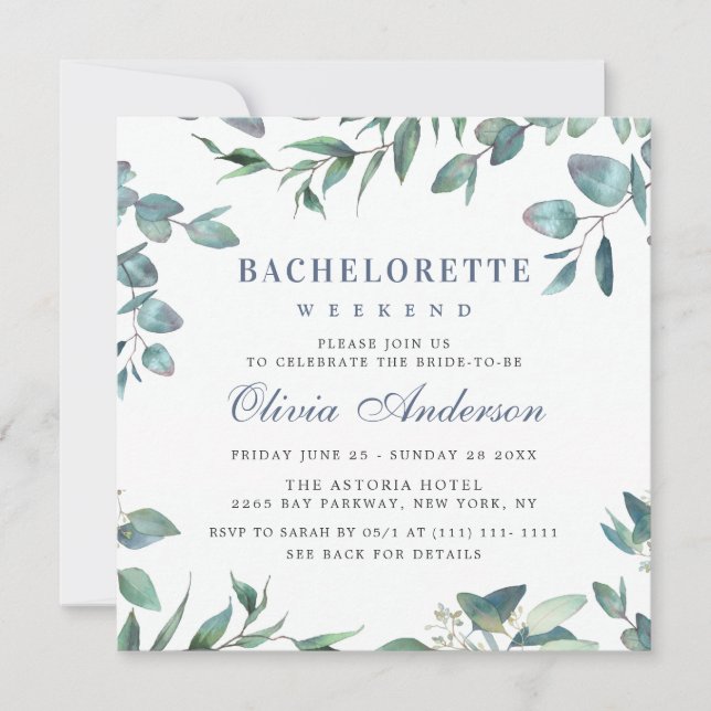 Convite Eucalyptus Greenery Bachelorette (Frente)