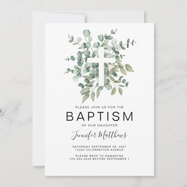 Convite Eucalyptus Greenery Baptism (Frente)