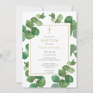Convite Eucalyptus Greenery Baptism Christening
