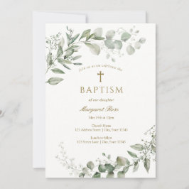 Convite Eucalyptus Greenery Baptism Religious