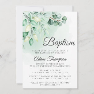 Convite Eucalyptus Greenery Baptismo Simples